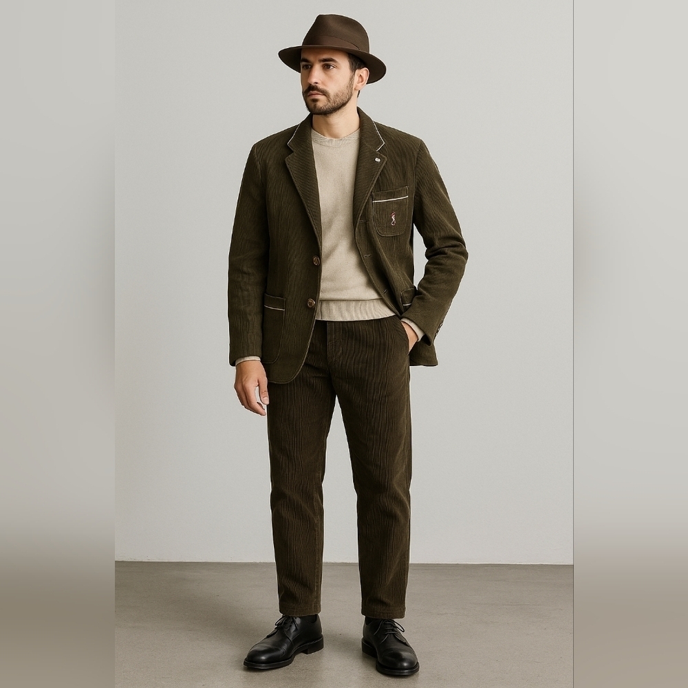 Julius Lang Vintage Golf Brown Corduroy Blazer with White Trim Size L